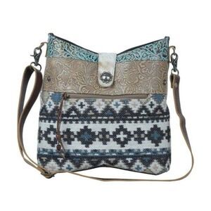 Myra Bag Handmade Brave Shoulder Bag Upcycled Canvas & Cowhide Leather